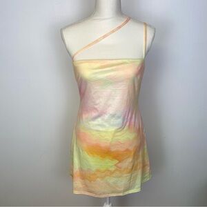 Showpo. Anastasia Mini Slip Dress Yellow Tie Dye Size 8